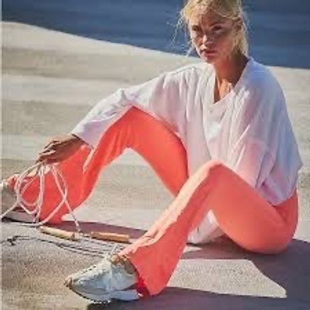 Free People, Good Karma Flare Leggings, Coral, Large, Excellent, $98